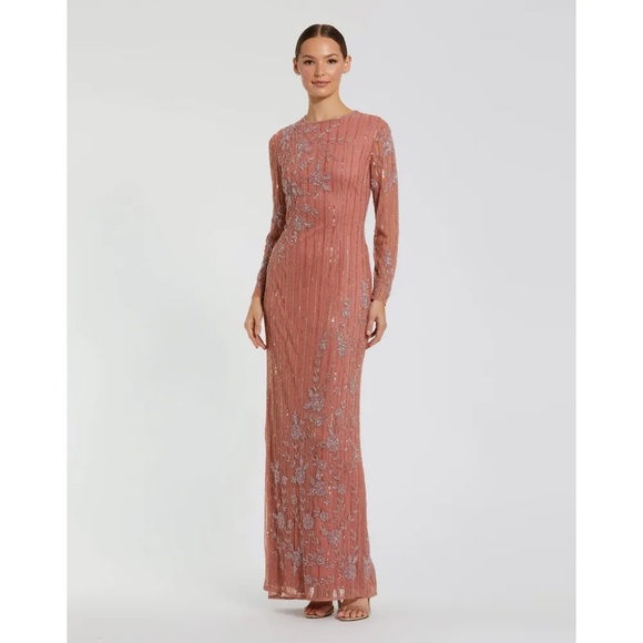 NWT Mac Duggal Embellished High Neck Illusion Long Sleeve Gown - size 12 - Picture 1 of 11